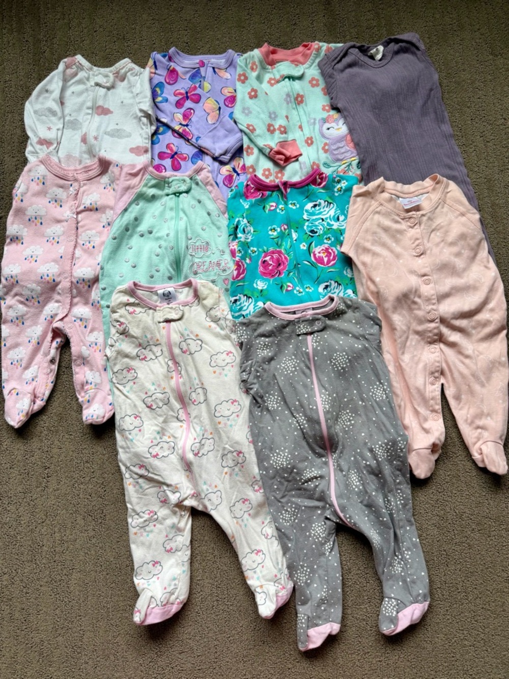 Mixed 10 piece Girls' Footed One-Piece Sleepers - Assorted Colors. Open to offer